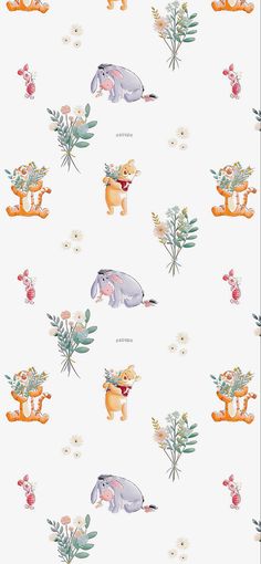 an animal themed wallpaper with flowers and plants