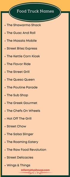 Get Inspired With These Unique Food Truck Names Ideas! -InformativeHouse School Food Stall Ideas, Catchy Names For Food Business, Pasta Food Truck, Food Truck Menu Ideas Simple, Food Truck Quotes Fun, Unique Names For Food Business