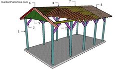 an outdoor pavilion with measurements for the roof