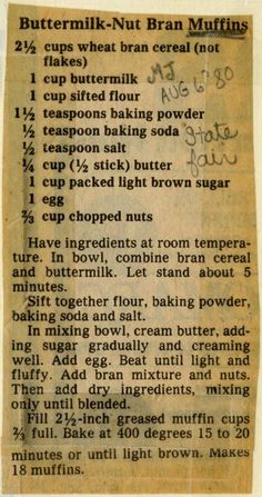 an old recipe for buttermilk - nut bran muffins