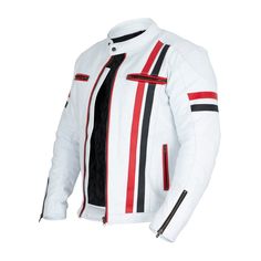 About Nathan Red and White Leather Motorcycle Jacket Buy White Genuine Leather Motorcycle Jacket for Men Made of Cowhide Leather. Free Shipping in USA, UK, Canada, Australia & Worldwide With Custom Made to Measure Option. Genuine Leather Motorcycle Jacket Made of high quality Grade-A Cow Leather Color : White Lining : Polyester Protective Armors : Included White Winter Outerwear For Biker Events, White Biker Outerwear For Biker Events, White Biker Jacket For Winter Events, White Biker Style Outerwear For Biker Events, Red Biker Outerwear For Outdoor, White Outdoor Biker Jacket, White Winter Biker Jacket, White Biker Jacket For Outdoor, Red Biker Leather Jacket For Motorcycling