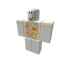 a lego figure is standing in front of a white background with yellow and pink designs on it