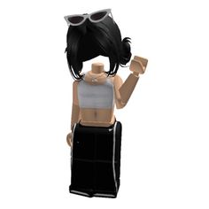 a lego woman with sunglasses on her head and black hair, wearing a white tank top