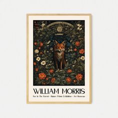 a poster with an image of a fox surrounded by flowers