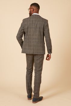 Step into the office in style with this tweed check two-piece. The Scott suit is finished in lustrous grey with a subtle navy blue check and will keep you looking classy and spruced up all day long. The silk style inner lining is adorned with a vibrant blue pattern and the pockets are intricately trimmed with luxe velvet. Model wears size 40R blazer & 34R trousers. Features Slim fit Single-breasted Notch lapel Single back vent Four button cuff Double button blazer fastening Complimentary pocket Suit Drawing, Tweed Trousers, Silk Style, Stylish Suit, Navy Tie, Grey Tweed, Navy Velvet, Checked Blazer, Pocket Model