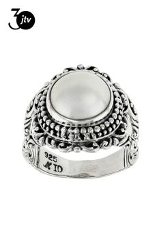 Artisan Collection of Bali��� 9.5-10.5mm Cultured White Mabe Pearl Sterling Silver Textured Ring. Measures Approximately 0.71"L x 0.74"W. Not Sizeable. Oxidized. Mabe Pearl, Textured Ring, Bali, Texture, Sterling Silver, Ring, 10 Things, Silver, White