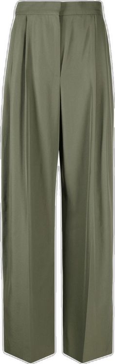 Chic Olive Trousers, Olive Trousers For Workwear, High-waisted Olive Pants For Work, High Waist Olive Pants For Work, Olive Wide Leg Pants For Work, Olive Wide Leg Work Pants, Chic Olive Pants For Work, Chic Olive Pants For Workwear, Formal Green Ankle-length Wide Leg Pants