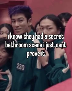 two people hugging each other with the caption i know they had a secret bathroom scene just can't prove it