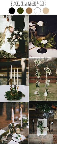 the table is decorated with candles and greenery