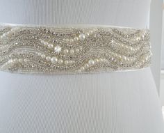 This stunning vintage inspired bridal sash is embellished with pearls and high quality glass crystals. The embellishment is 2 wide x length is Belt Wedding Dress, Bridal Sash Belt, Wedding Dress Belt, Wedding Sash Belt, Rhinestone Belt, Bridal Sash, Wedding Belts, Sash Belts, Belt Style