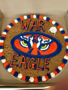 Great American Cookie Company Locust Grove, GA........Auburn, Tiger eyes, cookie cake Auburn Birthday Party, Auburn Cookies, Auburn Graduation Cake, Bengals Cookie Cake, Auburn Football Cake, Great American Cookie Cake Designs Birthday, Football Themed Snacks, Great American Cookie Company