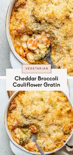 cheddar broccoli cauliflower gratin in a casserole dish