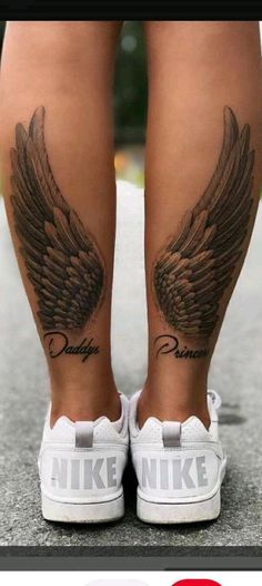 a woman's legs with tattoos on them and the words nike written in white