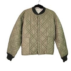 Vintage 60's 70's Towncraft Penney's Quilted Work Chore Bomber Jacket Xl Olive Green Snap Button Zipper This Vintage Towncraft Bomber Jacket In Olive Green Offers A Classic Quilted Design. It's Machine Washable And Features A Practical Snap-Button Closure, Making It Easy To Wear. The Ribbed Cuffs And Collar Add A Touch Of Style While Ensuring Comfort And Warmth. Snap Button Closure Ribbed Cuffs & Collar Machine Washable Quilted Design Size Xl Olive Green Color Materials Are Unknown, Tag Is Faded Olive Green Coat, Polyester Jacket, Men's Outerwear, Chore Jacket, Olive Green Color, Green Coat, Work Jackets, Olive Color, Retro Stil