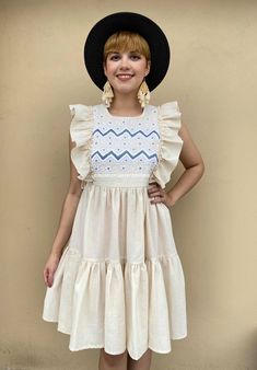 "Amazing hand embroidered mexican ruffled dress Wear this trendy 2 layer ladies ruffle sundress with you anywhere you go. Whether it's a Mexican party, the beach, mall or just at your house. We hand make every item so yours will always be unique! To close it, has a zipper on the side Very loosefit Fabric: Muslin Fits size SMALL Measurements taken flat: Armpit to armpit 19 1/4¨ Waist 16\" Shoulder to bottom hem 36¨" Western Dress Women, Beach Mall, Mexican Baby Girl, Ruffle Sundress, Market Outfit, Mexican Outfit, Western Dress, Mexican Party, Mexican Dresses