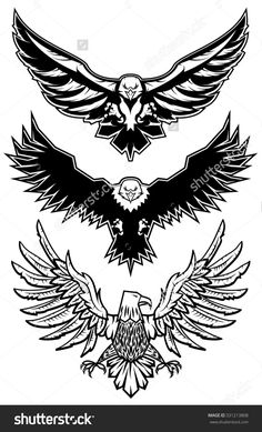 three black and white eagle tattoos on a white background stock photo royaltyvectors