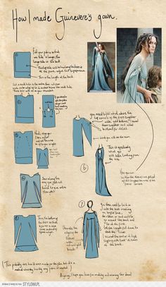 the instructions for how to make a medieval gown with sleeves and capes in blue