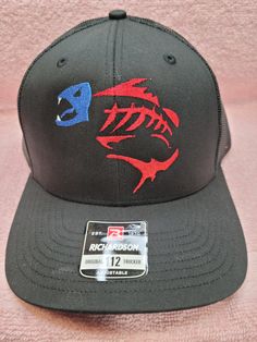 Custom Embroidered Richardson caps Great fishing day fathers day. Black Curved Brim Hat For Fishing, Black Curved Bill Hat For Fishing, Black Curved Brim Fishing Hat, Black Flat Bill Baseball Cap For Fishing, Black Flat Bill Trucker Hat For Fishing, Black Trucker Baseball Cap For Fishing, Richardson Hats, * Light Grey American (fish) Flag Snap Back Columbia Hat, Trucker Cap