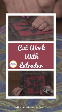 someone is using scissors to cut fabric with the words cut work with lautradun