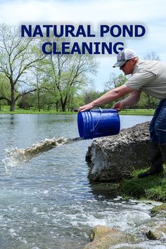 a man with a bucket and water coming out of the river to clean his pond