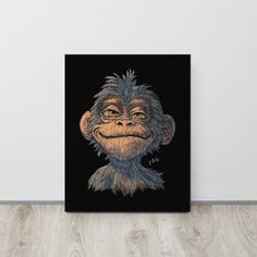 a painting of a monkey on a black background