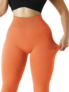 Ribbed Seamless Leggings-Suuksess Best Amazon Leggings for Women Camel Leggings, Workouts Gym, Mom Bod, Orange Leggings, Gym Exercise, Exercise Fitness, Chris Brown, Seamless Leggings, Wide Waistband