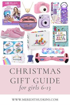 the christmas gift guide for girls with pink shoes and other items, including an instagramtion