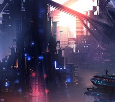 a futuristic city with lots of tall buildings