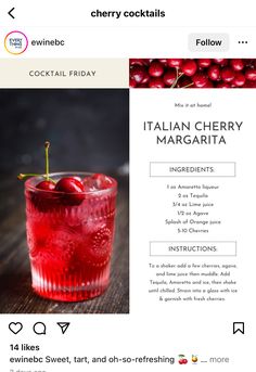 the website for cherry cocktails is displayed on a tabletop with an image of cherries