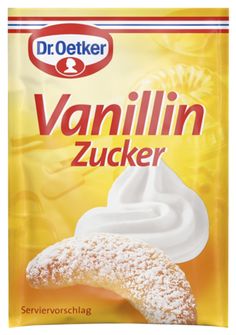 a bag of vanillen zucker with powdered sugar on top and white icing