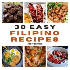 the cover of 30 easy filipino recipes, including meats and veggies