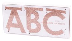 a white and pink acrylic sign with the letter abc on it's side