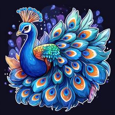 a colorful peacock with feathers on it's tail