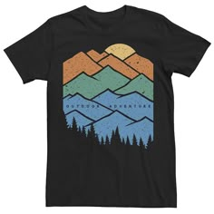 This men's mountain graphic tee is perfect for your everyday adventures. This men's mountain graphic tee is perfect for your everyday adventures. Crewneck Short sleevesFABRIC & CARE Cotton Machine wash Imported Size: XS. Color: Black. Gender: male. Age Group: kids. Outdoor Graphic Tees, Outdoor Tshirt Design, Mens Tshirt Design Ideas Graphic Tees, Cool Tshirt Designs Graphic Tees, Sdv Shane, Mountain Tshirt Design, Mountain Shirt Design, Black Tshirt Design, Camp Tshirt Designs