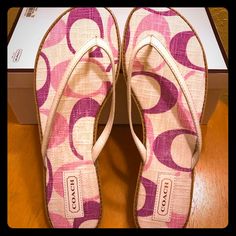 Reposhing This Item I Purchased. Loved The Look, But Can't Wear Them. I Need Arch Support And These Fabric Bottoms Are So Comfortable But No Support. Never Worn Outside Only Tried On Indoors. Casual Pink Toe Post Flip Flops, Pink Cushioned Flip Flops For Spring, Spring Pink Flip Flops With Cushioned Footbed, Spring Pink Cushioned Flip Flops, Coach White Sandals For Spring, Pink Slip-on Flip Flops For Beach Season, Coach Pink Sandals For Beach, Trendy Coach Sandals For Vacation, Coach Sandals For Beach In Spring