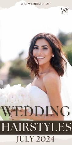 the wedding hairstyles flyer is shown in black and white with an image of a bride