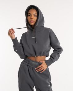 Johnson Cropped Hoodie - Charcoal | BOXRAW Boxing Apparel, Boxing Clothes, Women Boxing, Hoodie Women, Crop Hoodie, Running Tops, Cropped Hoodie, For Life, Hoodies Womens