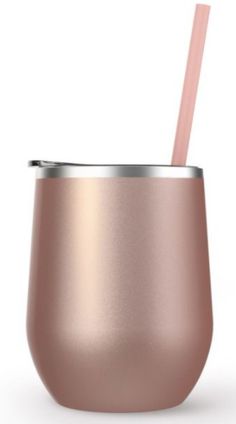 a pink cup with a straw in it