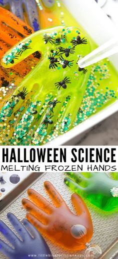 halloween science melting frozen hands for kids to use in the classroom or at home