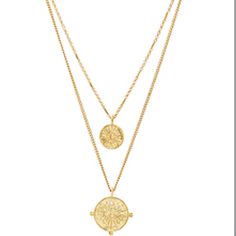 Simple And Sophisticated, This Double Coin Necklace Is Delicately Crafted With Two Gold Plated Coin Pendants Along A Fine Double Layered Chain. Elevate Your Everyday Edit With This Stunning Piece. Details: Designed In Collaboration With Fab Fit Fun. Delivery April 9th/ Dimension 2cm And 1.5cm Coin Pendants, 48cm And 40cm Layered Chains Colour Gold Material Gold Plated Steel And Alloy Elegant Gold Layered Necklace With Coin Pendant, Elegant Layered Necklace With Coin Pendant, Elegant Metal Coin Necklace, Elegant Gold Coin Necklace With Double Chain, Elegant Gold Double Chain Coin Necklace, Fab Fit Fun, Layered Chain, Layered Chains, Coin Necklace