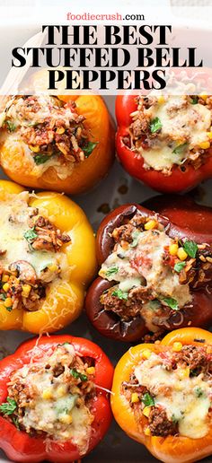 baked stuffed bell peppers in a baking dish