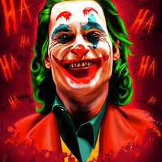 a painting of the joker with green hair and clown makeup on it's face