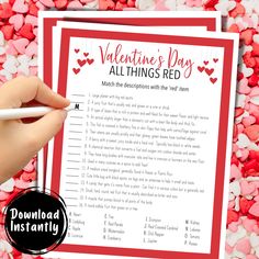 valentine's day all things red printable game