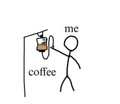 a stick figure is trying to fix a coffee bag hanging from a hook with the word me on it