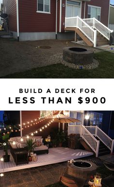 the before and after pictures of a deck that has been built in front of a house