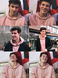 a collage of photos with the same person in pink hoodie smiling and laughing