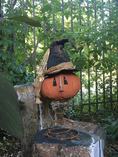 a pumpkin with a hat on top of it