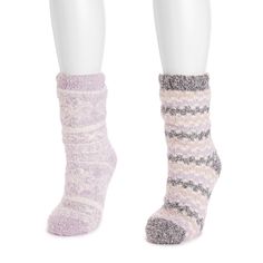 Stay warm when chilly temps arrive with MUK LUKS Women's 2-Pair Cabin Socks. These sweet knits pair with ultra-soft faux fur to create a warm, comfortable sock you won't want to take off. Machine wash cold. Non-Chlorine bleach when needed. Dry flat. Non-Skid PVC Dot Sole 100% Acrylic Knit, 100% Polyester Faux Fur Lining 2 Pair Pack Available in Women's US Sizes S/M (5-7) and L/XL (8-10) Warm Cozy One Size Socks, Cozy Warm One Size Socks, Warm Cozy One-size Socks, Cozy Warm One-size Socks, Cozy Winter Socks With Soft Texture, Cozy Warm Socks With Cozy Fit, Soft Winter Socks For Loungewear, Soft Socks For Winter Loungewear, Soft Indoor Socks For Winter