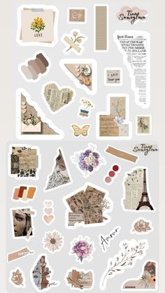 an assortment of stickers with different designs on them, including flowers and other things