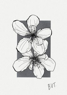 a black and white drawing of some flowers